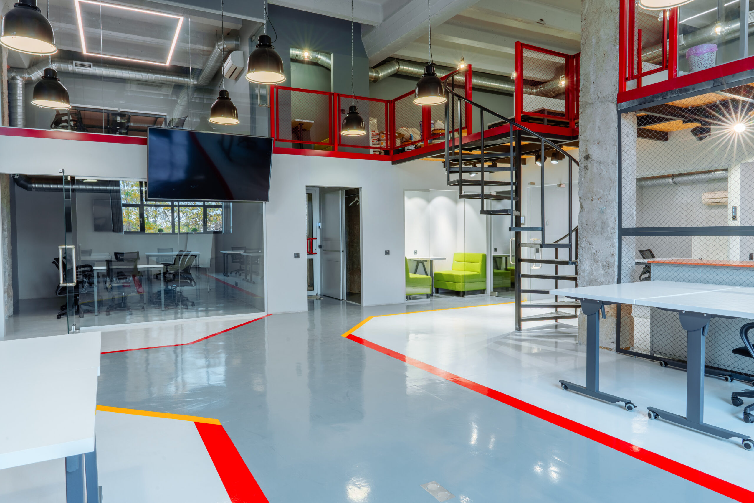 Large empty modern open space office interior background